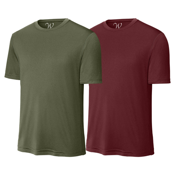 EWC-305MGM 2-Pack Perform Basics Dri-Tech T-Shirts - Military Green / Maroon