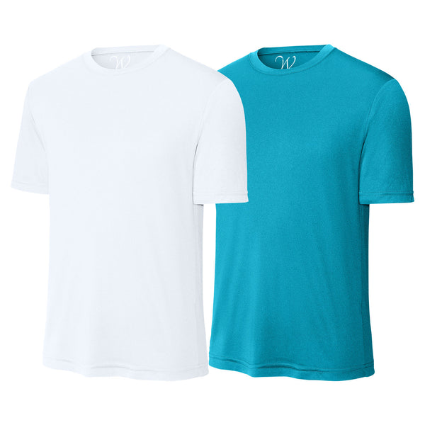 EWC-305WA 2-Pack Perform Basics Dri-Tech T-Shirts - White / Aqua