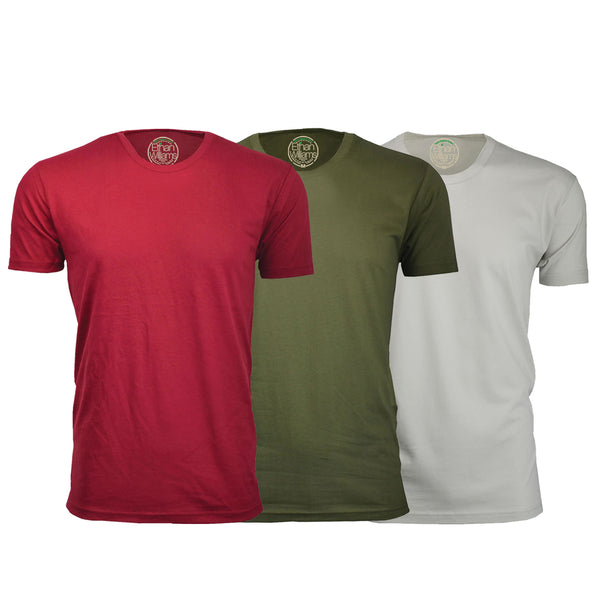 ORG-100BGMGS 3-Pack Organic Cotton Crew Neck T-shirt- Burgundy / Military Green / Sand