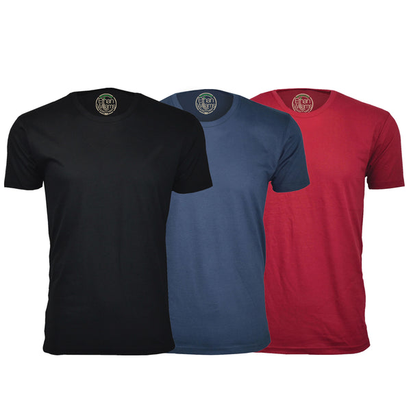 ORG-100BNBG 3-Pack Organic Cotton Crew Neck T-shirt- Black / Navy / Burgundy