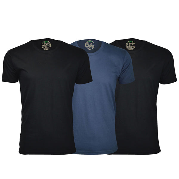 ORG-100BNB 3-Pack Organic Cotton Crew Neck T-shirt- Black / Navy / Black