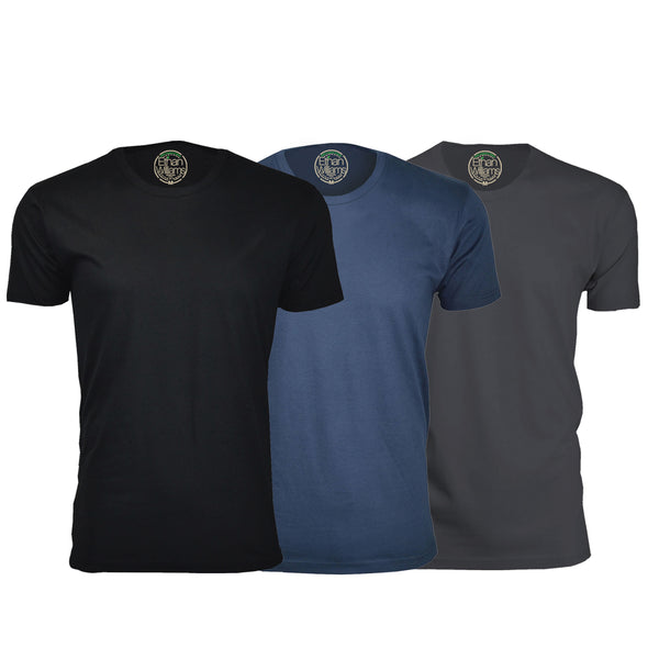 ORG-100BNHM 3-Pack Organic Cotton Crew Neck T-shirt- Black / Navy / Heavy Metal