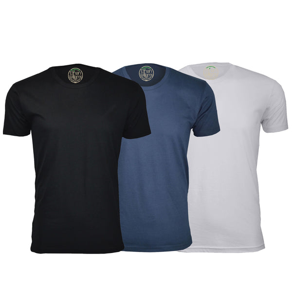 ORG-100BNW 3-Pack Organic Cotton Crew Neck T-shirt- Black / Navy / White