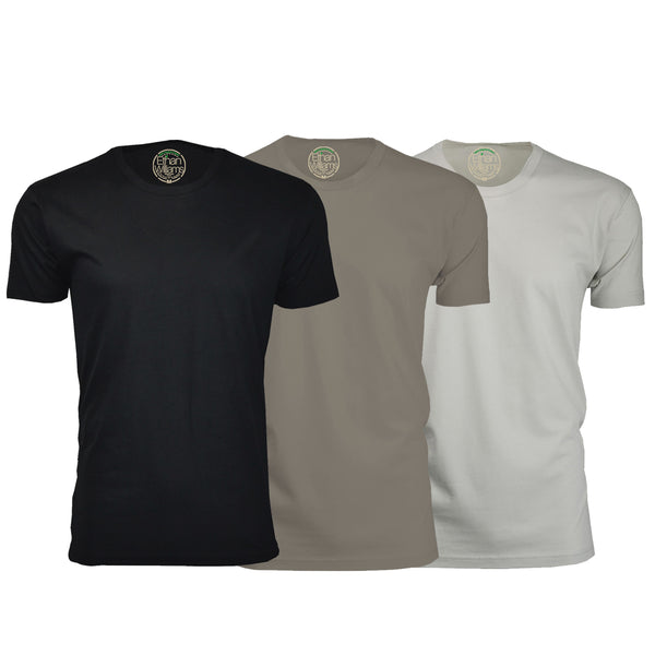 ORG-100BWGS 3-Pack Organic Cotton Crew Neck T-shirt- Black / Warm Gray / Sand