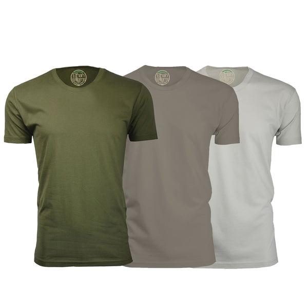 ORG-100MGWGS 3-Pack Organic Cotton Crew Neck T-shirt- Military Green / Warm Gray / Sand