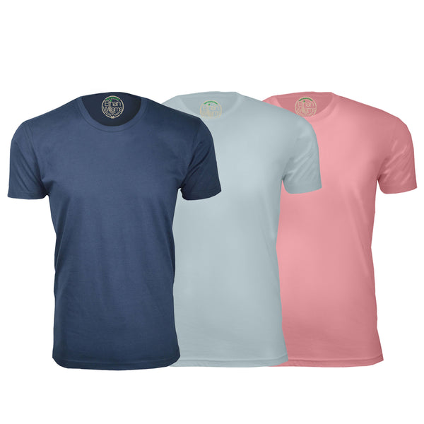 ORG-100NLBLP 3-Pack Organic Cotton Crew Neck T-shirt- Navy / Light Blue / Light Pink