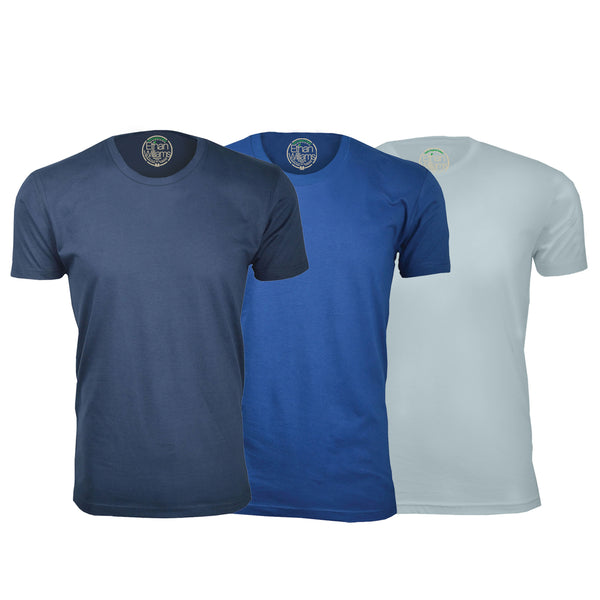 ORG-100NRBLB 3-Pack Organic Cotton Crew Neck T-shirt- Navy / Royal Blue / Light Blue