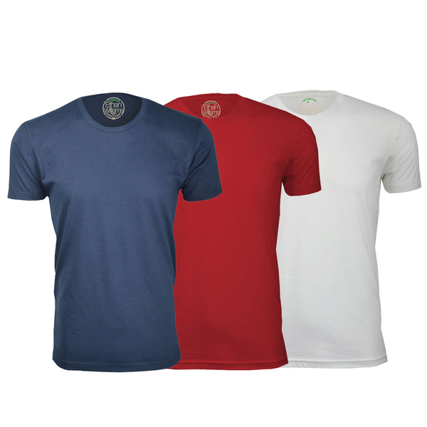 ORG-100NRW 3-Pack Organic Cotton Crew Neck T-shirt- Navy / Red / White
