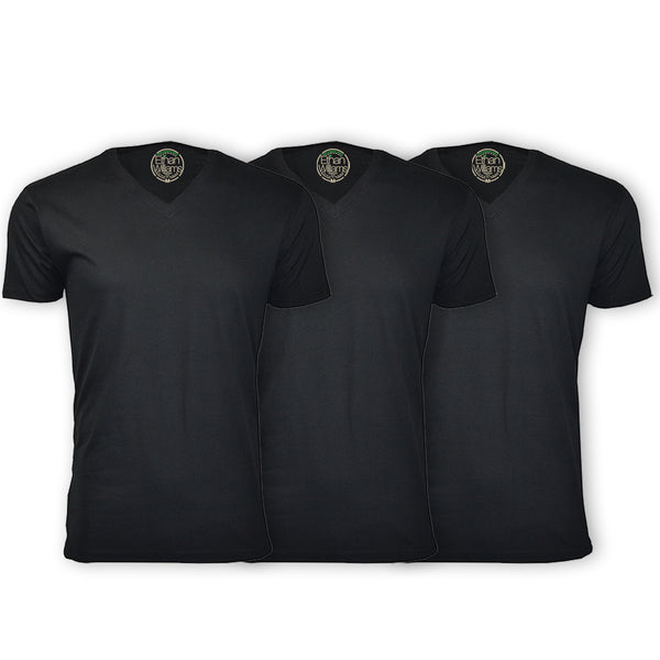 ORG-150BBB 3-Pack Organic Cotton V-Neck T-shirt - Black / Black / Black