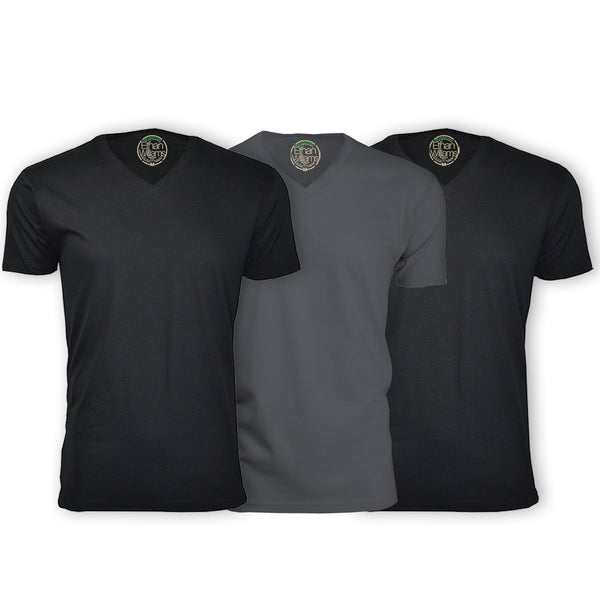 ORG-150BHMB 3-Pack Organic Cotton V-Neck T-shirt - Black / Heavy Metal / Black