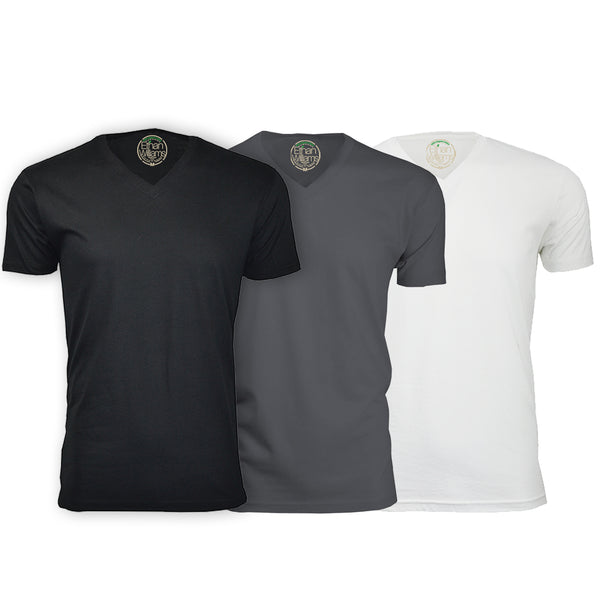 ORG-150BHMW 3-Pack Organic Cotton V-Neck T-shirt - Black / Heavy Metal / White