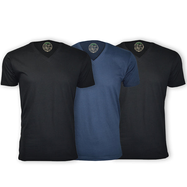 ORG-150BNB 3-Pack Organic Cotton V-Neck T-shirt - Black / Navy / Black