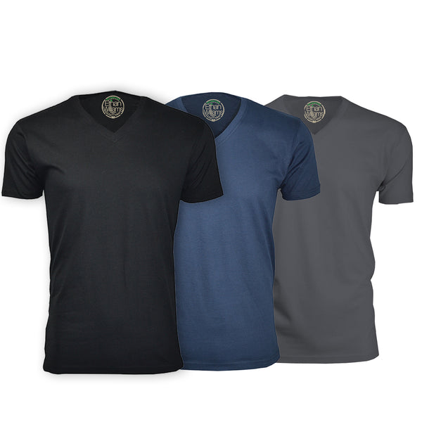 ORG-150BNHM 3-Pack Organic Cotton V-Neck T-shirt - Black / Navy / Heavy Metal