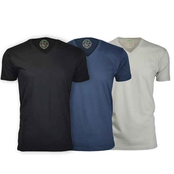 ORG-150BNS 3-Pack Organic Cotton V-Neck T-shirt - Black / Navy / Sand