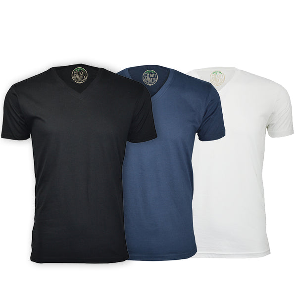 ORG-150BNW 3-Pack Organic Cotton V-Neck T-shirt - Black / Navy / White