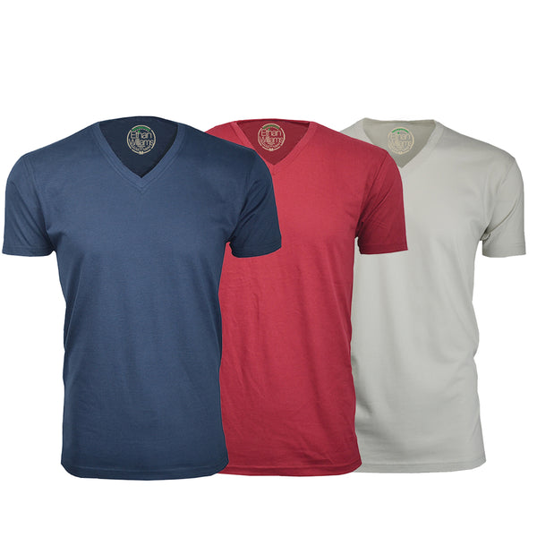 ORG-150NBGS 3-Pack Organic Cotton V-Neck T-shirt - Navy / Burgundy / Sand