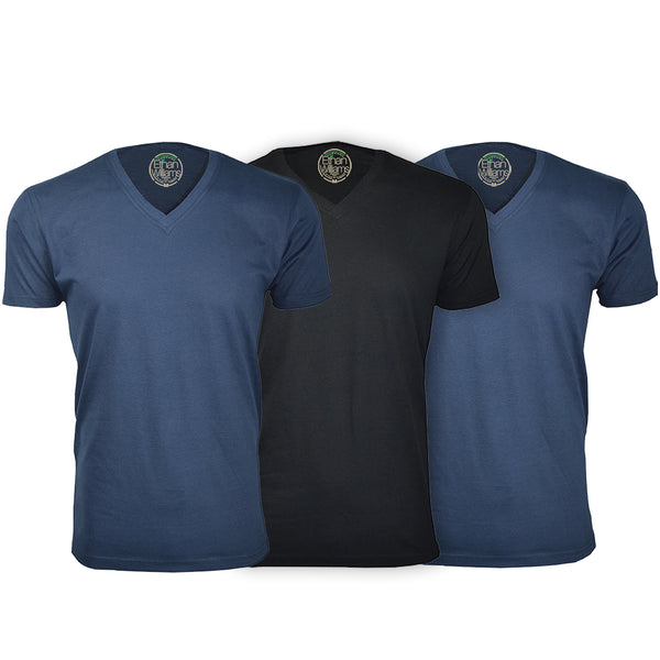 ORG-150NBN 3-Pack Organic Cotton V-Neck T-shirt - Navy / Black / Navy