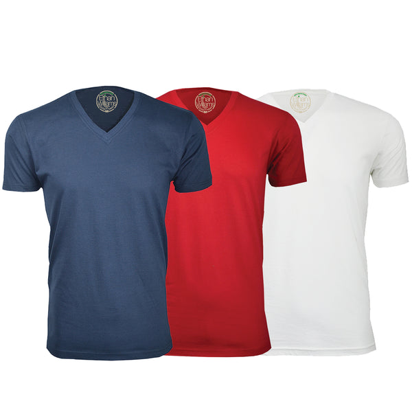 ORG-150NRW 3-Pack Organic Cotton V-Neck T-shirt - Navy / Red / White