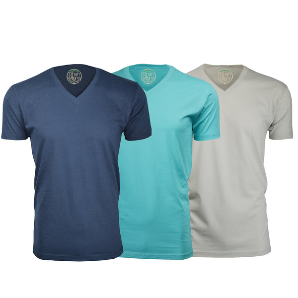 ORG-150NTS 3-Pack Organic Cotton V-Neck T-shirt - Navy / Turquoise / Sand