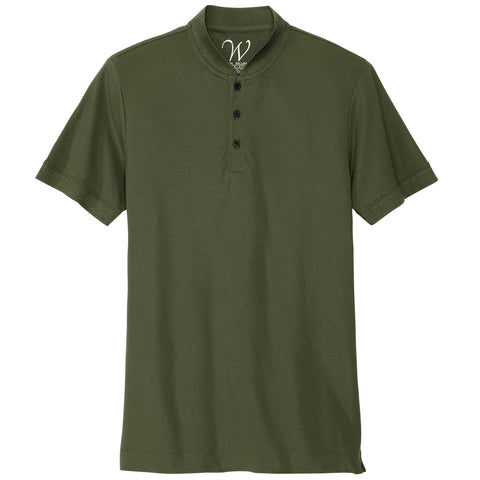 EWC-1008MG Stretch Pique Henley Polo - Military Green