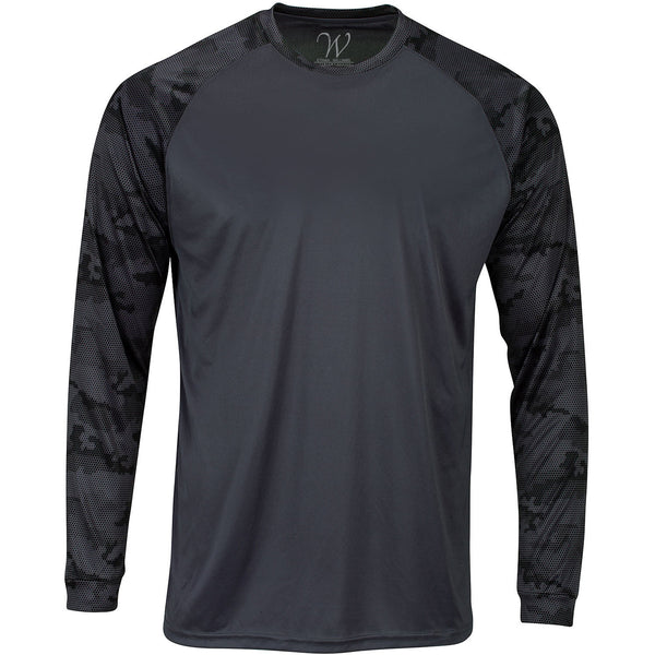 EWC-216B Perform Basics Dri-Tech Raglan Contrast Camo Long Sleeve Shirt - Black