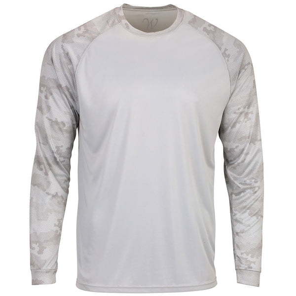 EWC-216G Perform Basics Dri-Tech Raglan Contrast Camo Long Sleeve Shirt - Grey