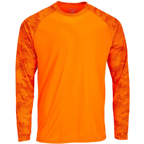EWC-216O Perform Basics Dri-Tech Raglan Contrast Camo Long Sleeve Shirt - Orange