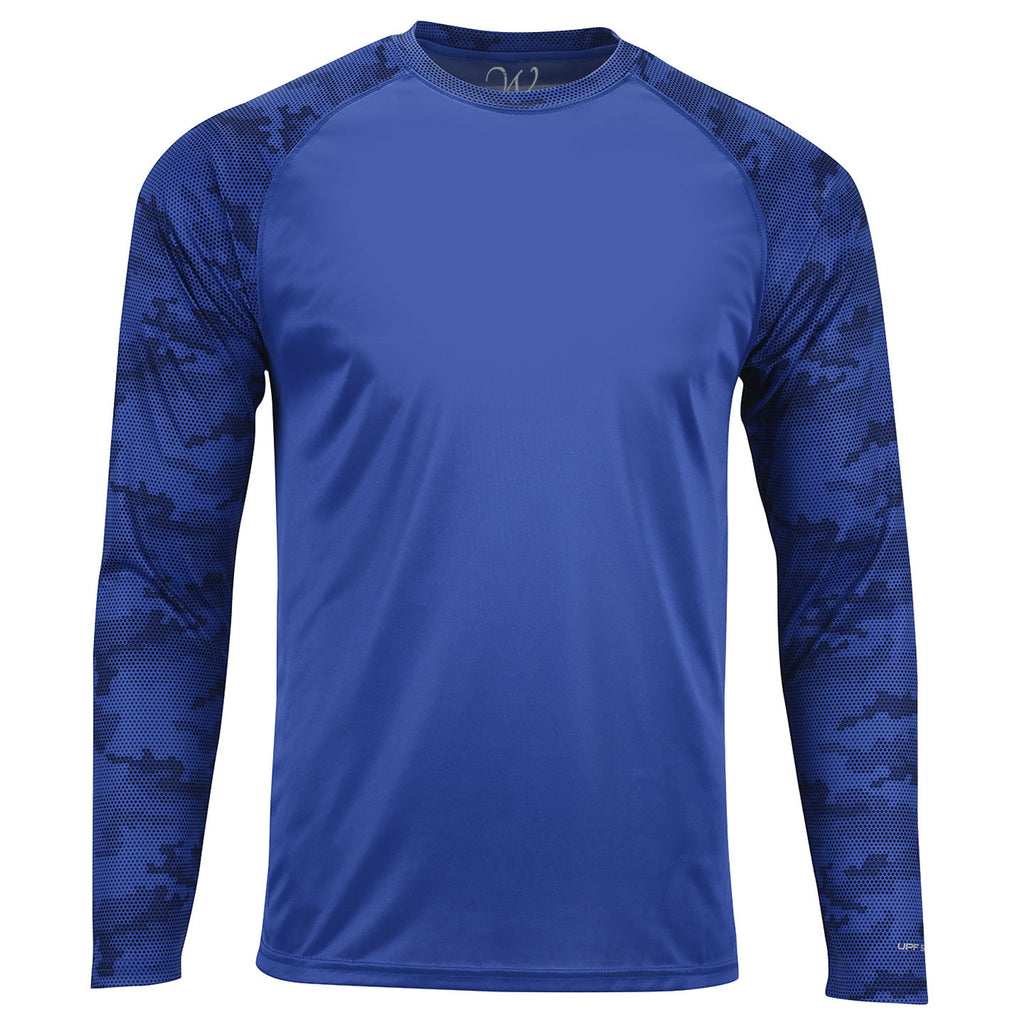 EWC-216RB Perform Basics Dri-Tech Raglan Contrast Camo Long Sleeve Shirt - Royal