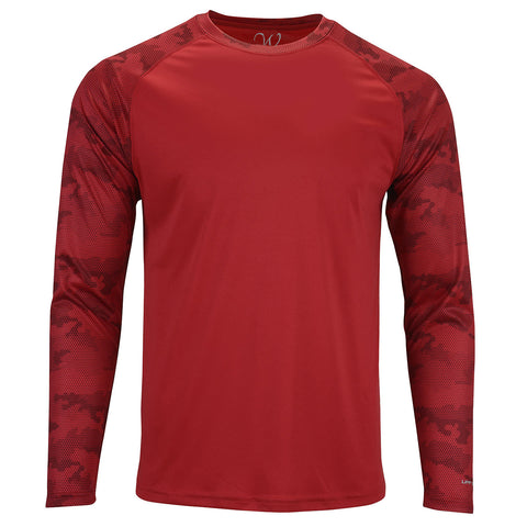 EWC-216R Perform Basics Dri-Tech Raglan Contrast Camo Long Sleeve Shirt - Red