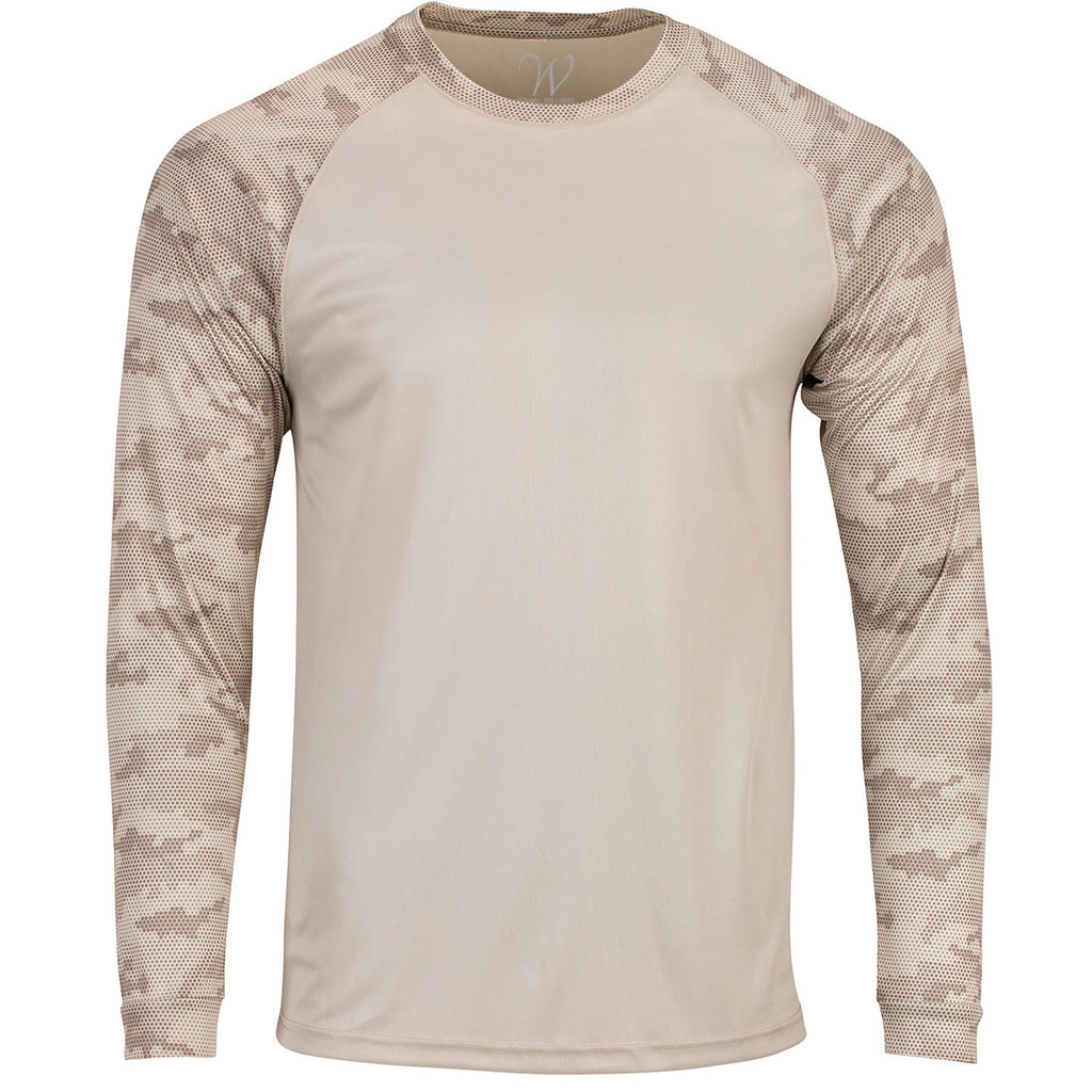 EWC-216S Perform Basics Dri-Tech Raglan Contrast Camo Long Sleeve Shirt - Sand