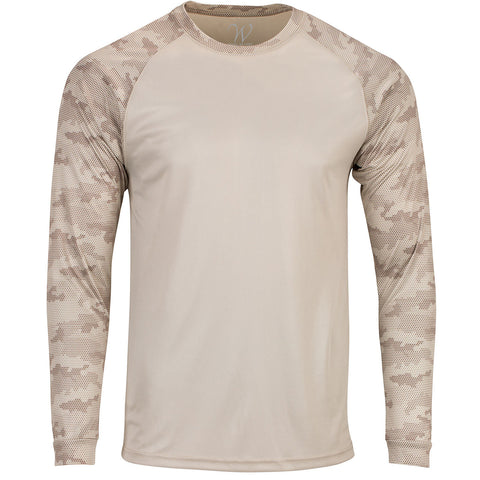 EWC-216S Perform Basics Dri-Tech Raglan Contrast Camo Long Sleeve Shirt - Sand