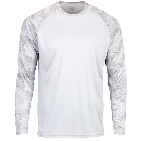 EWC-216W Perform Basics Dri-Tech Raglan Contrast Camo Long Sleeve Shirt - White