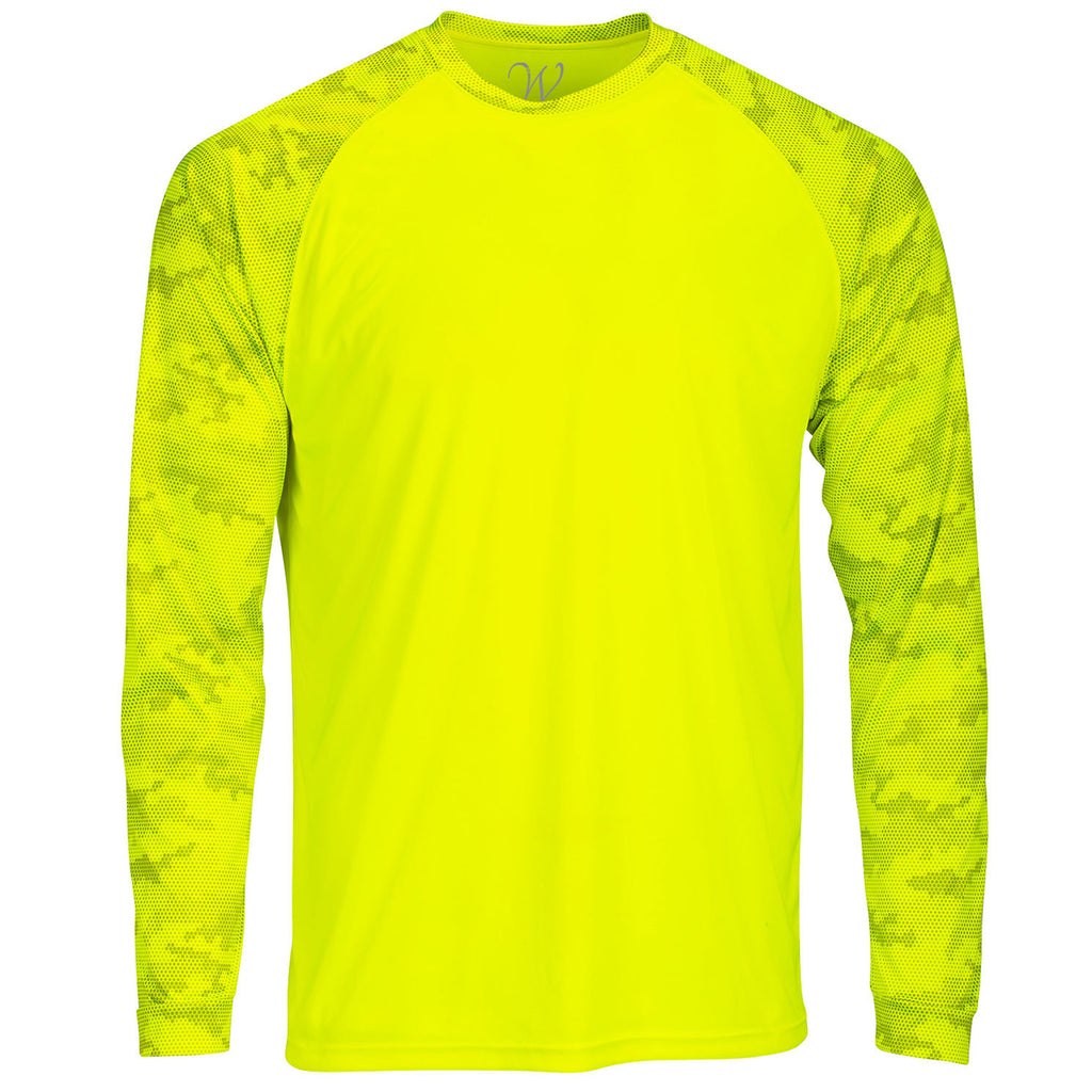 EWC-216Y Perform Basics Dri-Tech Raglan Contrast Camo Long Sleeve Shirt - Yellow