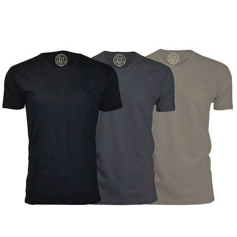 ORG-100BHMWG 3-Pack Organic Cotton Crew Neck T-shirt- Black / Heavy Metal / Warm Gray