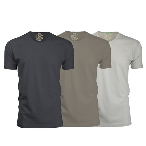 ORG-100HMWGS 3-Pack Organic Cotton Crew Neck T-shirt- Heavy Metal / Warm Gray / Sand