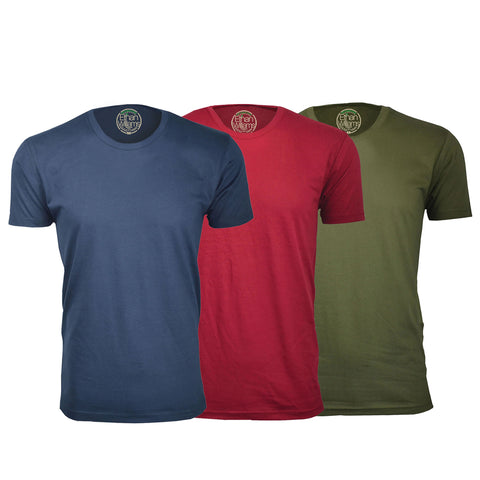 ORG-100NBGMG 3-Pack Organic Cotton Crew Neck T-shirt- Navy / Burgundy / Military Green