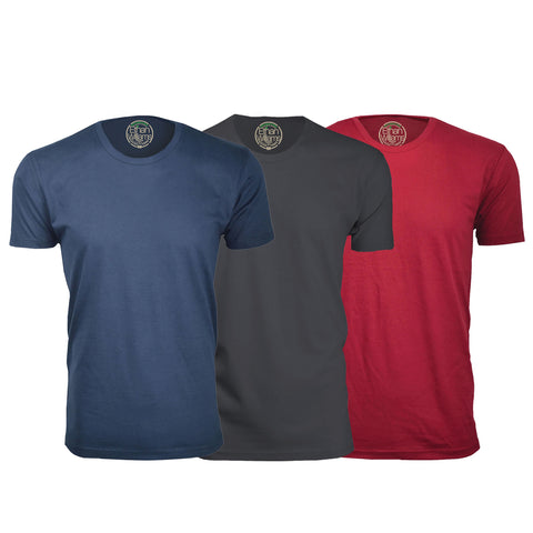ORG-100NHMBG 3-Pack Organic Cotton Crew Neck T-shirt- Navy / Heavy Metal / Burgundy