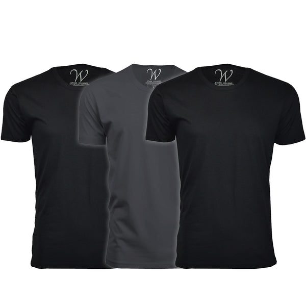 EWC-100B2HM1 3-Pack Ultra Soft Sueded Crew Neck T-shirt - Black / Black / Heavy Metal