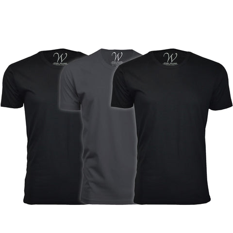 EWC-100B2HM1 3-Pack Ultra Soft Sueded Crew Neck T-shirt - Black / Black / Heavy Metal