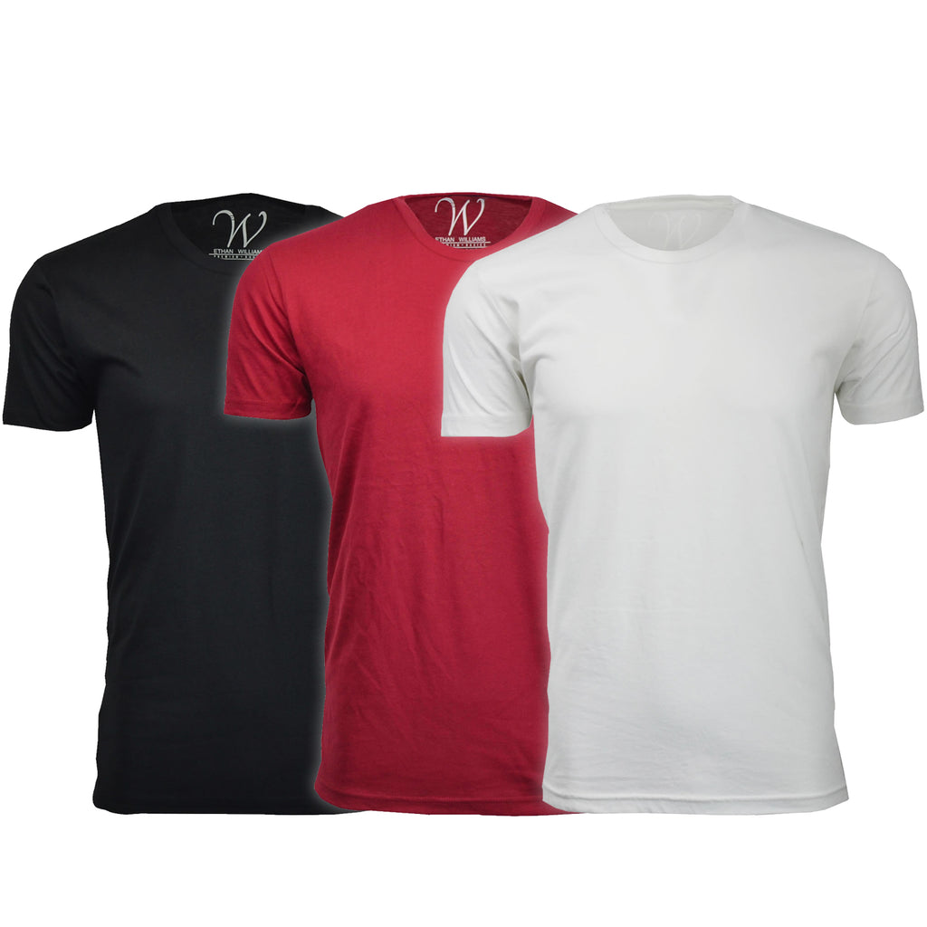 EWC-100BBGW 3-Pack Ultra Soft Sueded Crew Neck T-shirt - Black / Burgundy / White