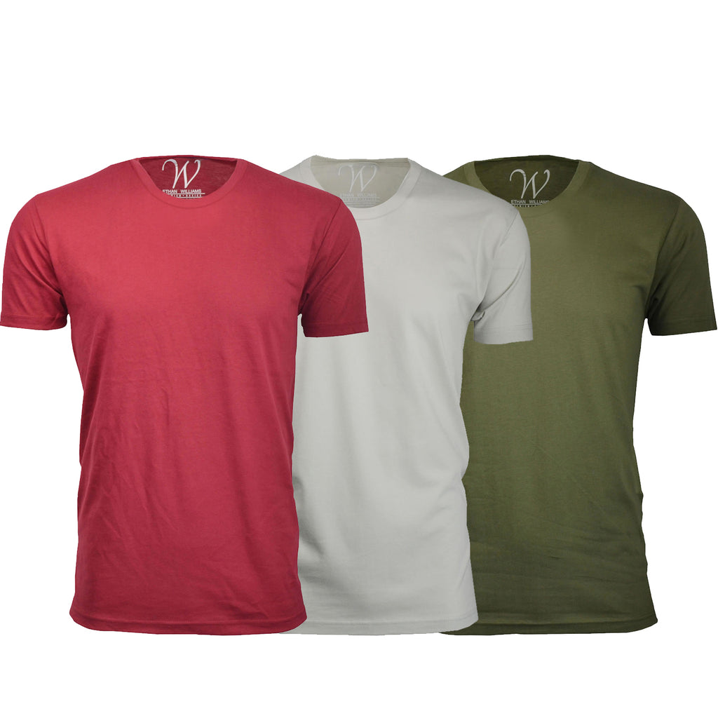 EWC-100BGS 3-Pack Ultra Soft Sueded Crew Neck T-shirt - Burgundy / Sand / Military Green