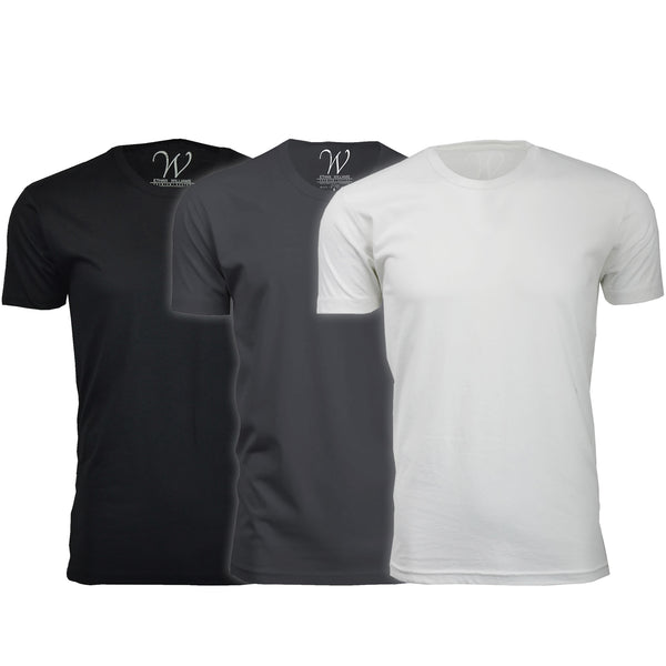 EWC-100BHMW 3-Pack Ultra Soft Sueded Crew Neck T-shirt - Black / Heavy Metal / White