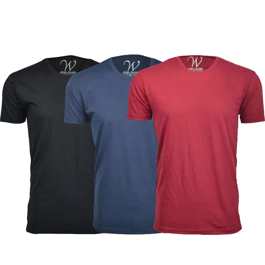 EWC-100BNBG 3-Pack Ultra Soft Sueded Crew Neck T-shirt - Black / Navy / Burgundy