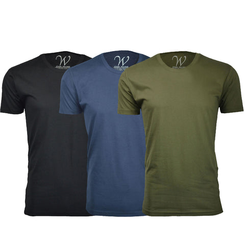 EWC-100BNMG 3-Pack Ultra Soft Sueded Crew Neck T-shirt - Black / Navy / Military Green