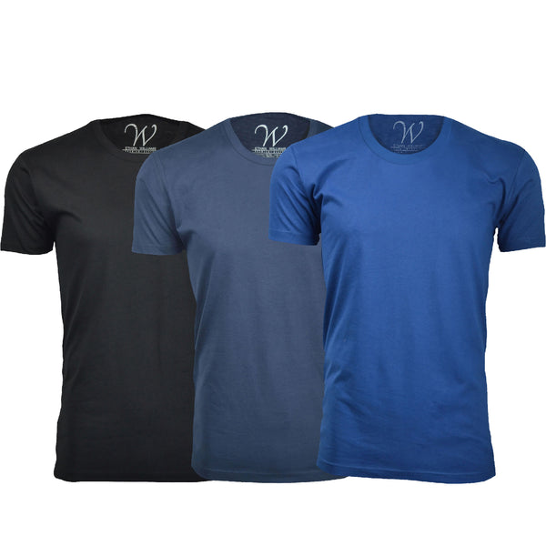 EWC-100BNRB 3-Pack Ultra Soft Sueded Crew Neck T-shirt - Black / Navy / Royal Blue