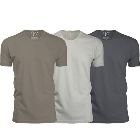 EWC-100HWS 3-Pack Ultra Soft Sueded Crew Neck T-shirt - Heavy Metal / Stone / Sand