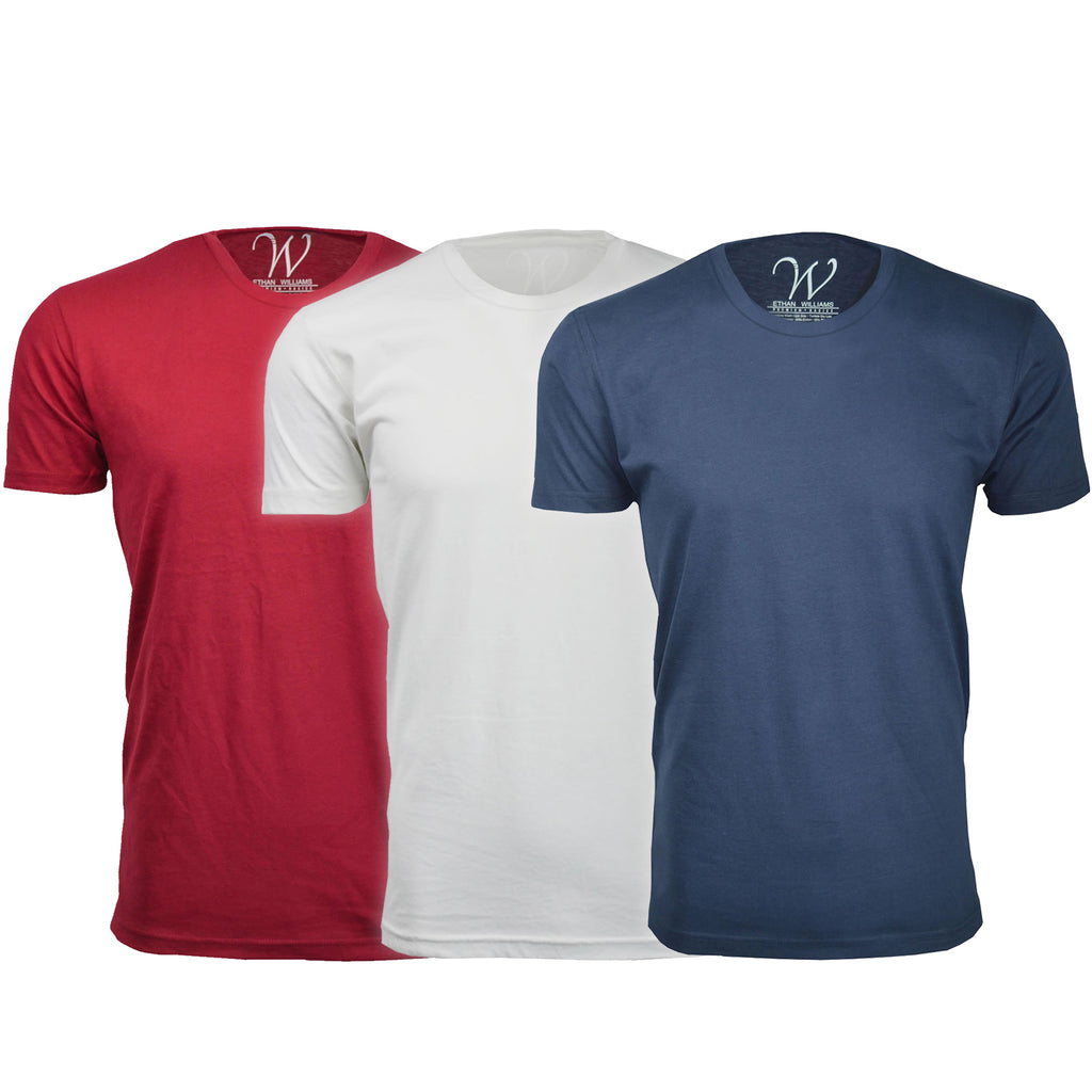 EWC-100RWN 3-Pack Ultra Soft Sueded Crew Neck T-shirt - Red / White / Navy