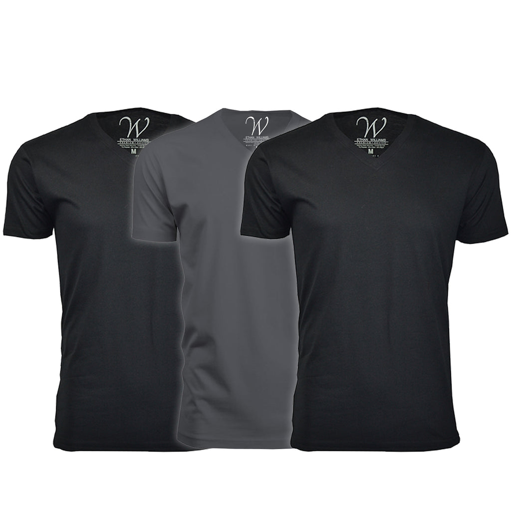 EWC-150B2HM1 3-Pack Ultra Soft Sueded V-Neck T-shirt - Black / Black / Heavy Metal