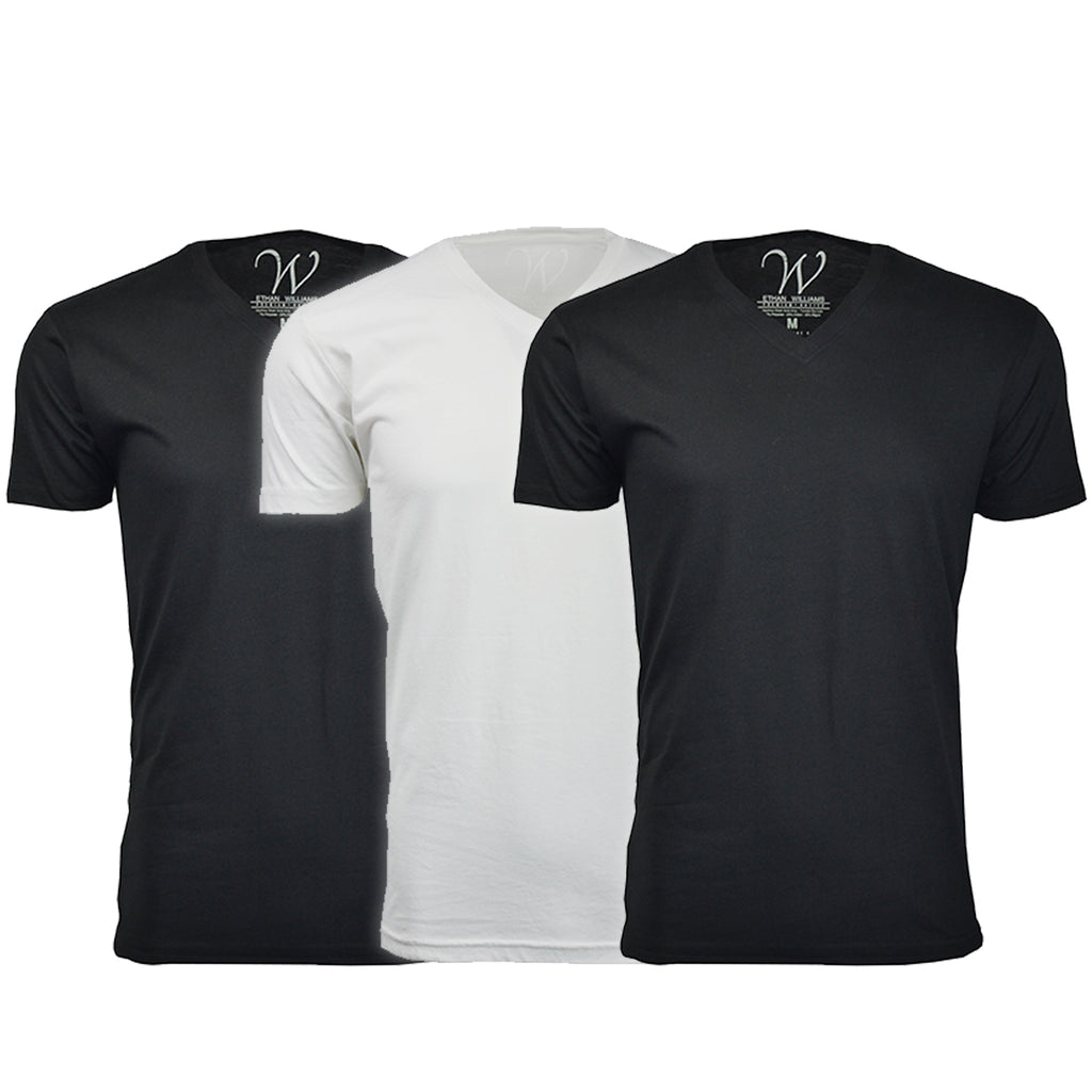 EWC-150B2W1 3-Pack Ultra Soft Sueded V-Neck T-shirt - Black / Black / White