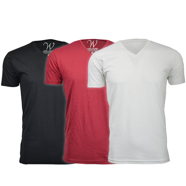 EWC-150BBGW 3-Pack Ultra Soft Sueded V-Neck T-shirt - Black / Burgundy / White